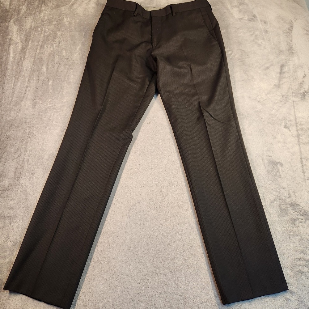 BOSS Hugo Boss Men 32x31 Dress Pants 100% Virgin Wool Dark Gray Pinstripe Crigan